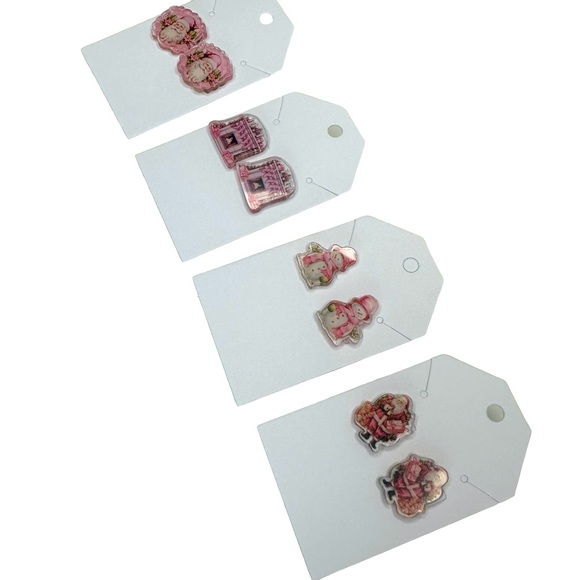 Set of 4 Pink NEW Christmas Holiday Stud Acrylic Handmade Earrings - Picture 7 of 8